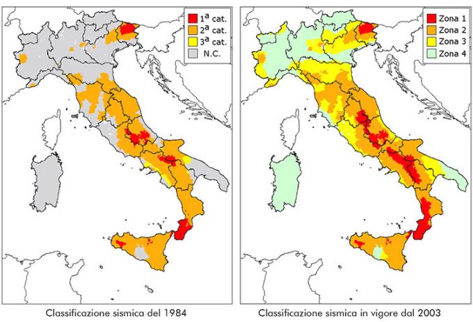 Divisione zone sismiche in Italia