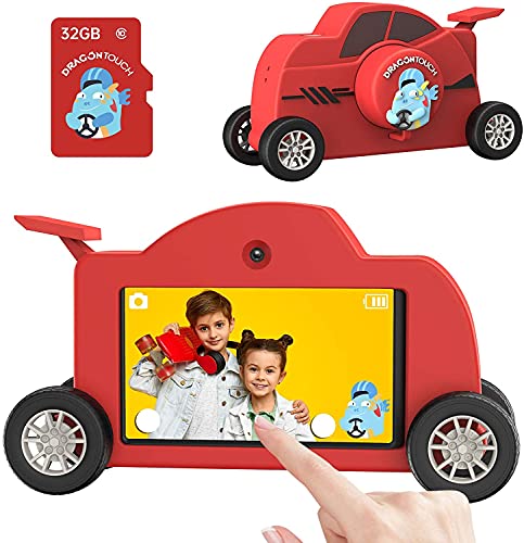 Dragon Touch Fotocamera per bambini, Touch screen IPS da 3" 48MP, WiFi integrato, fotocamera digitale a forma di macchina da corsa con scheda di memoria da 32 GB, Regali di compleanno e Natale-WT01