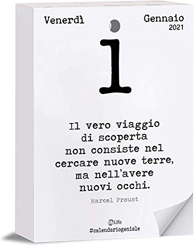 Calendario Geniale 2021. L'Originale. L'Unico con Bonus digitali. Idea Regalo. Inserto 9,5 x 13,5 cm. Leggi la frase del giorno e condividi il pensiero Filosofico. Calendario con scatola