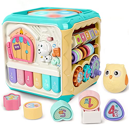 Rabing Cubo attività Bambino, 6-in-1 Multifunzione Giochi Centri, Bambino attività Musica Cubo, Educativi Prima Scatola di Apprendimento Infanzia Giocattoli per Bambini Regalo di Natale Compleanno