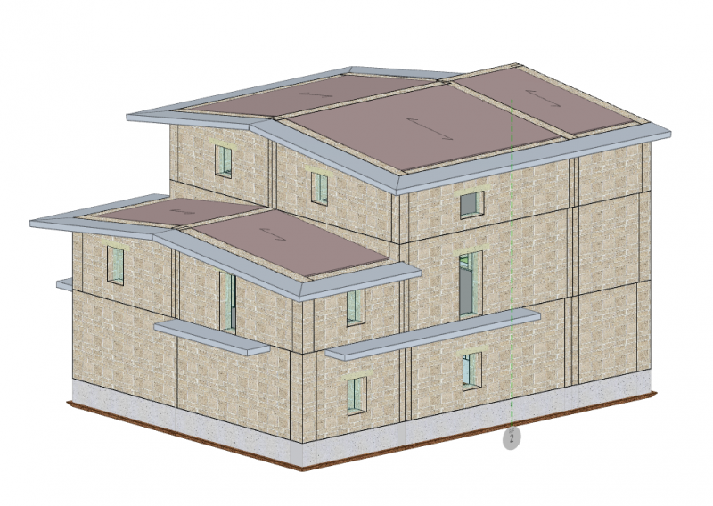 Vista dell’edificio esistente nell’ambiente di modellazione nella sua configurazione ANTE operam, ottenuta con il programma di calcolo EdiLus BIM 3