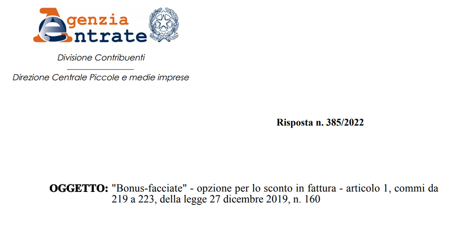 Bonus Facciate 90%: l'Agenzia delle Entrate sullo sconto in fattura - Lavori Pubblici