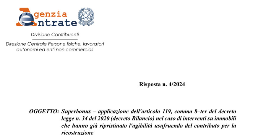 Superbonus 110% e ricostruzione post sisma: l’agibilità blocca la detrazione