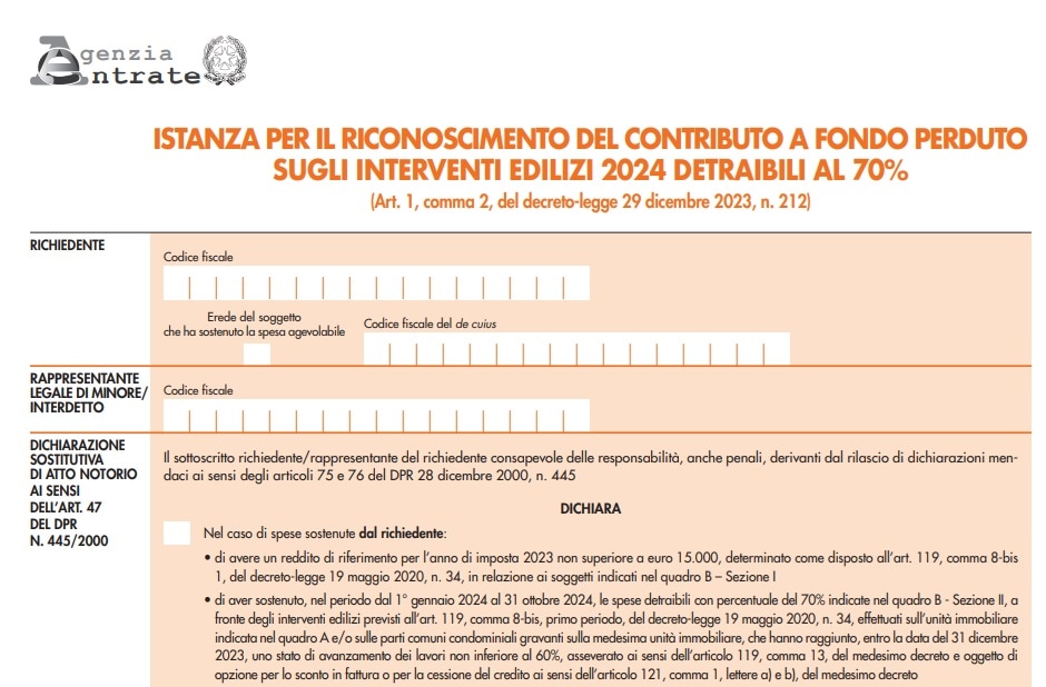 Superbonus: ecco il modello per chiedere il contributo a fondo perduto nel 2024